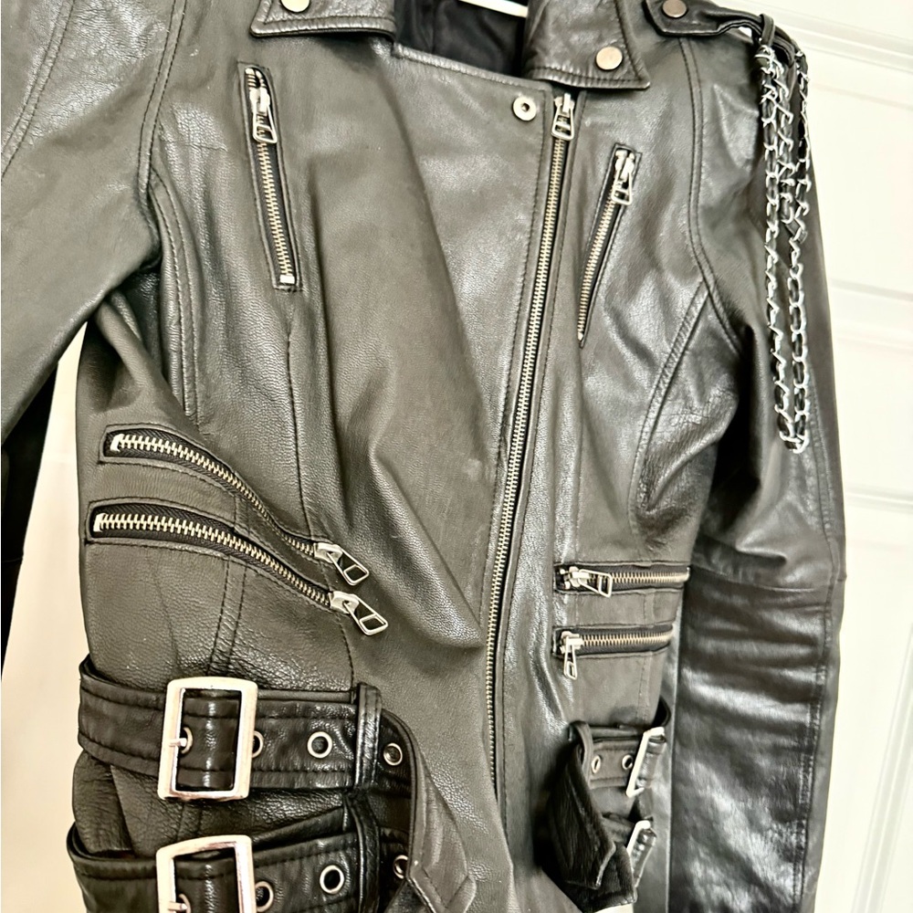 BALMAIN Runway Black Leather Biker Moto Chain Jacket 2009 Look #3 Y2K Goth Rock - Picture 7 of 16